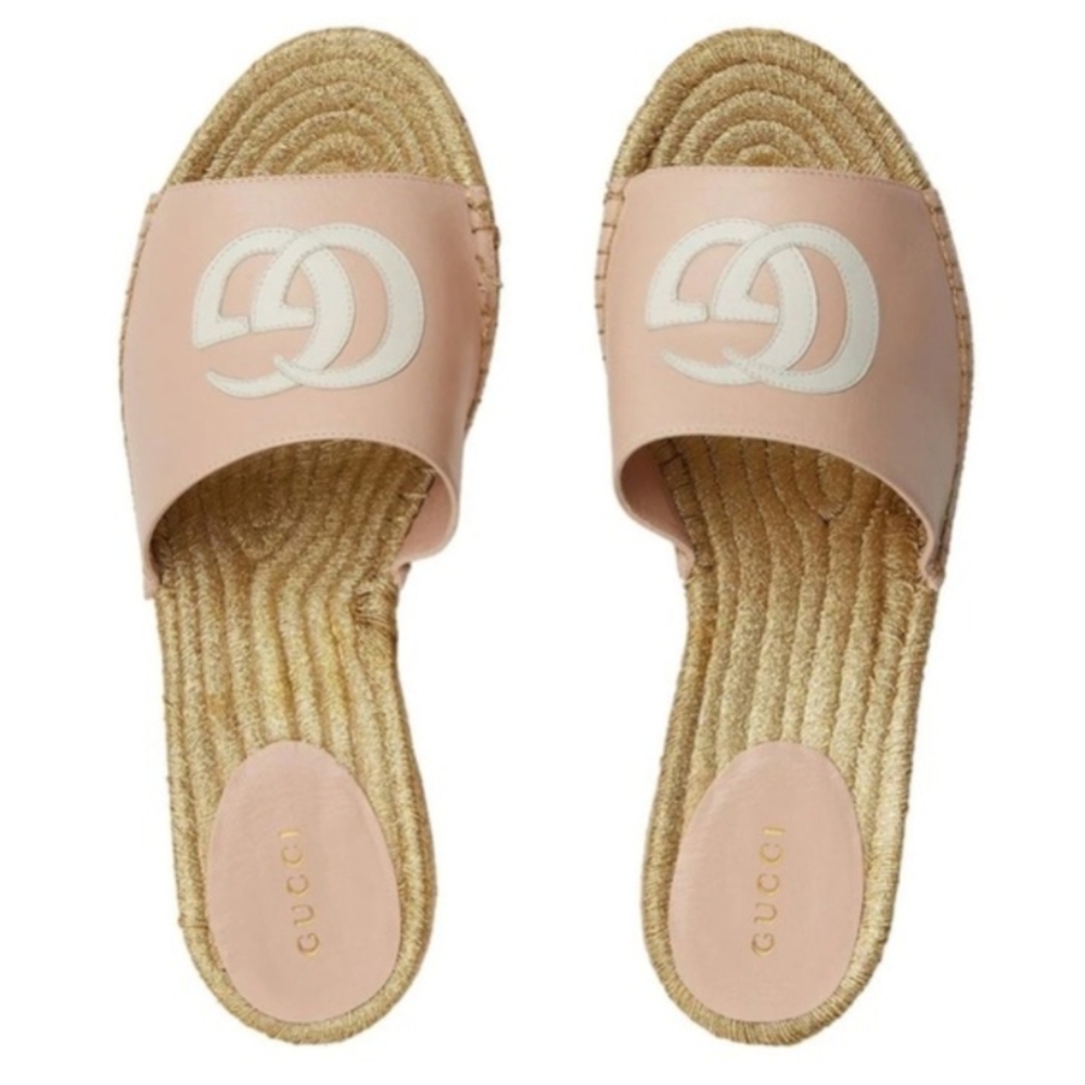 Gucci GG Espadrille Slide Sandals Pink & Gold Size EU 40